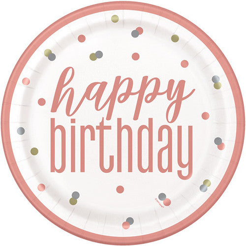Happy Birthday Glitz Rose Gold Paper Plates (8)