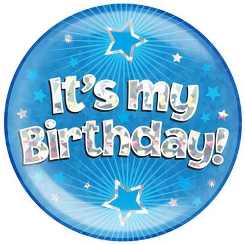 Giant 'It's My Birthday!' Blue Holographic Party Badge (1)