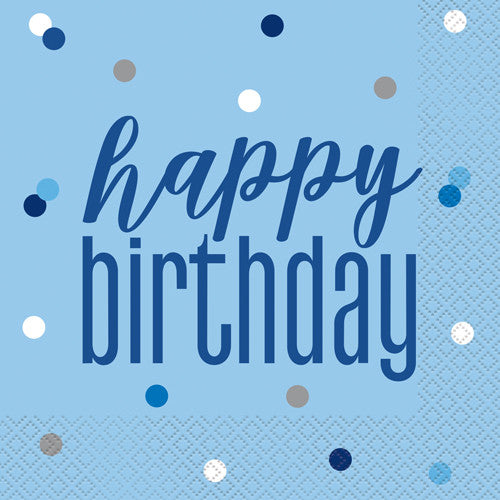 Happy Birthday Glitz Blue & Silver Paper Napkins (16)