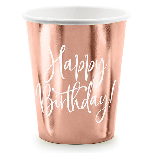 Happy Birthday Metallic Rose Gold Paper Cups (6)